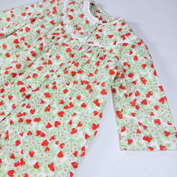 Vintage Girls Novelty Strawberry Fruit Print Quilted Dressing Gown Robe 6 - 8 - Picture 4 of 10